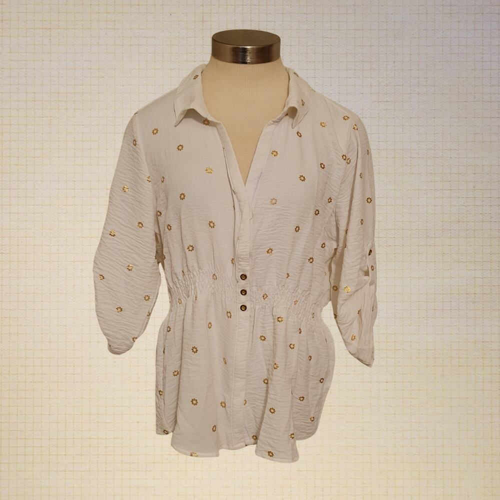 Contemporary Business Casual Alex and Parker White Gold Embellished Blouse L